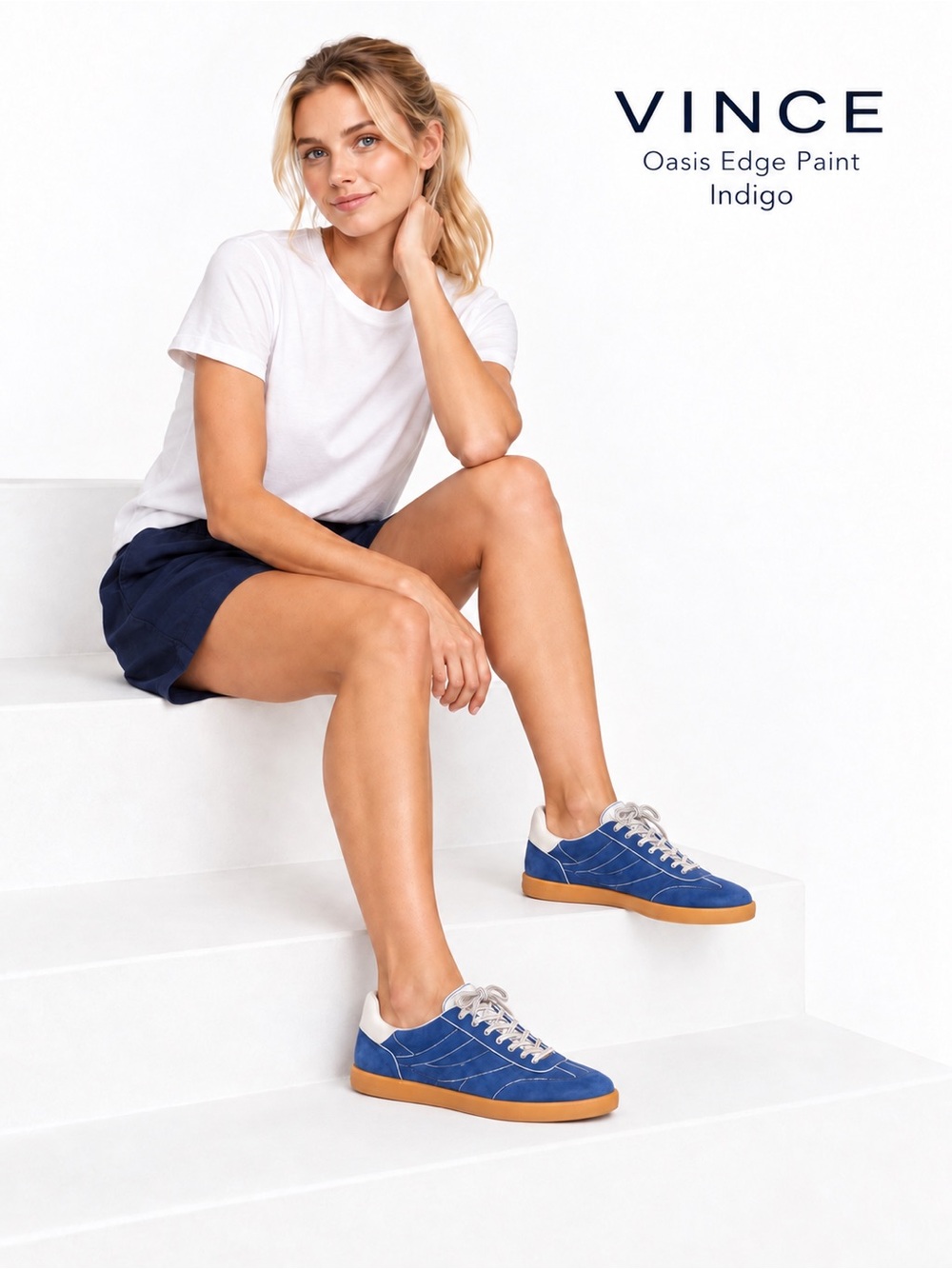Vince Oasis Contrast Edge Paint Indigo Blue Suede Gum Sole Sneakers Sz 11